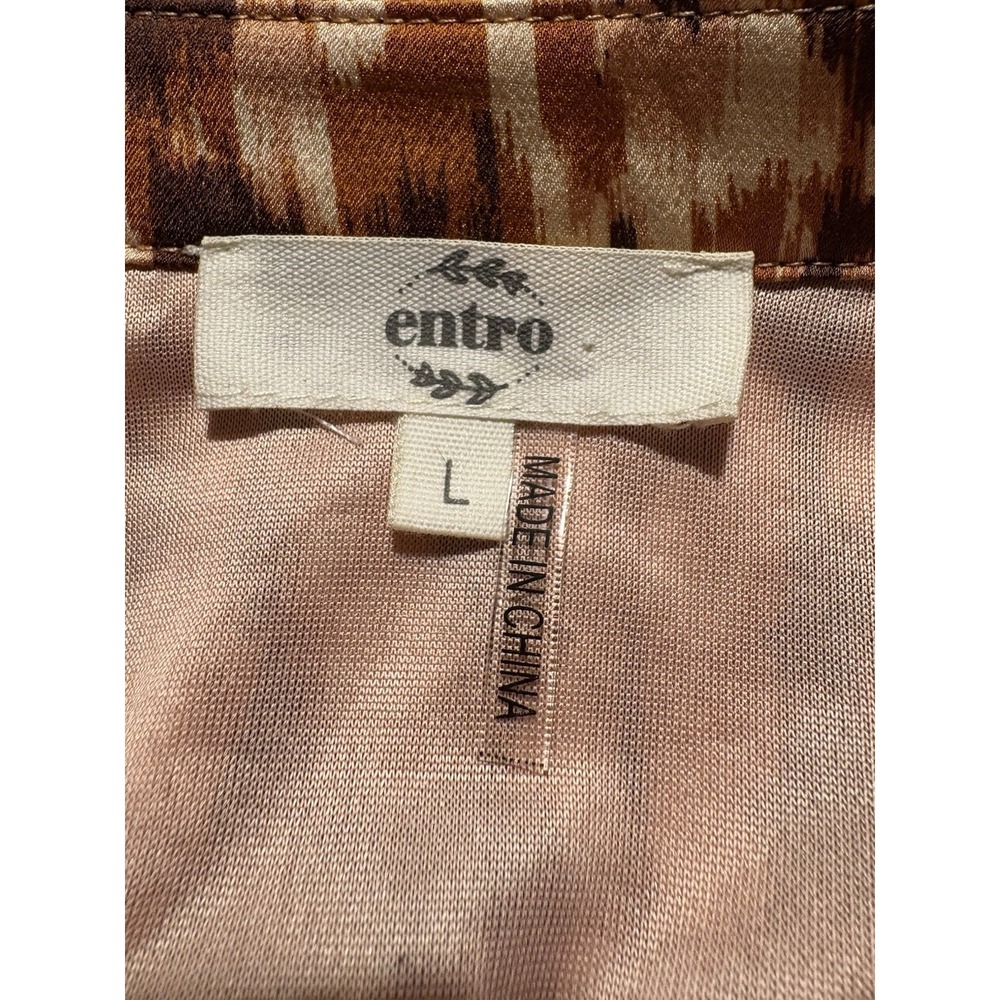 ENTRO Dress Size Large Spotted Chocolate Brown Rust Belted Button Cuff Boutique - Picture 7 of 8